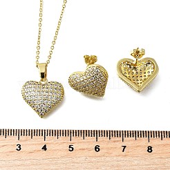 Heart Brass Micro Pave Cubic Zirconia Stud Earrings & Pendant Necklaces Sets&nbsp;SJEW-Z002-05G