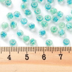 ガラスシードビーズ  色の内側  双円錐形  ダークターコイズ  4.5x3.5mm  穴：1.4mm  約125個/10g&nbsp;X1-SEED-A032-01M