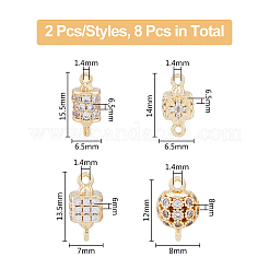 8Pcs 4 Styles Brass Micro Pave Clear Cubic Zirconia Connector Charms&nbsp;KK-DC0003-36