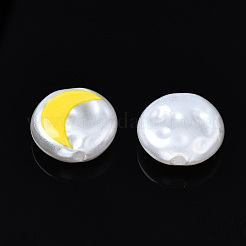 3dプリントABSプラスチックイミテーションパールビーズ  月とフラットラウンド  きいろ  12x5mm  穴：1.5mm&nbsp;KY-S168-013