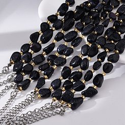 女性用合成ブルーゴールドストーンビーズブレスレット  ナゲット  201個のステンレススチール製金具付き  7-1/2インチ（19.2cm）&nbsp;G-P563-07P-13