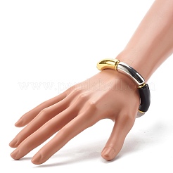分厚いカーブチューブビーズストレッチブレスレット  ccbプラスチック＆アクリル天然石風用原石ブレスレット  ブラック  内径：2-1/8インチ（5.5cm）&nbsp;BJEW-JB06683-02