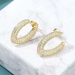 Rack Plating Brass Micro Pave Clear Cubic Zirconia Stud Earrings for Women&nbsp;EJEW-C125-21A-G