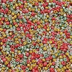 4色のクリスマスガラスラウンドシードビーズ12/0個  ミックスカラー  2mm  穴：1mm  約25000個/袋&nbsp;SEED-X0058-04
