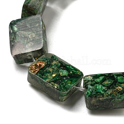 天然の染色されたインペリアルジャスパーと樹脂ビーズの連売り  長方形  濃い緑  16x12x6mm  穴：1.2mm  約11個/連  7.09インチ（18cm）&nbsp;G-G083-F06-01