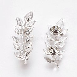 合金ブローチ  シャツの襟のブローチ  葉  銀色のメッキ  58~63x19~20x2~3mm&nbsp;JEWB-WH0004-02S