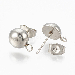 変色しない201ステンレススチールスタッドピアス金具  ループと304ステンレススチールピン付き  ドーム/ハーフラウンド  ステンレス鋼色  11x8mm  穴：1.8mm  ピン：0.8mm&nbsp;STAS-Q225-16A-8mm