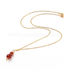 ナチュラルカーネリアン/レッドアゲートペンダントネックレス＆ダングルイヤリングジュエリーセット  銅線と  金メッキ真鍮のピアスフックとアズキチェーン  ラウンド  ネックレス：18.27インチ〜18.89インチ（46.4~48cm）  ピアス：43mm  ピン：0.8mm&nbsp;SJEW-JS01060-01