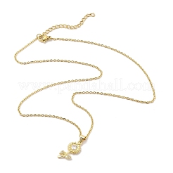 304ステンレススチールペンダントネックレス  真鍮製マイクロパヴェキュービックジルコニアペンダント  花  17.52インチ（44.5cm）ペンダント：22.5x10.5mm&nbsp;NJEW-U002-16G-02