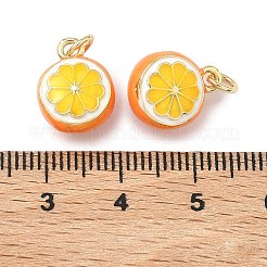 真鍮製エナメルペンダント  レモンチャーム付きオレンジ  長持ちメッキ  ラックめっき  鉛フリー＆カドミウムフリー  18KGP本金メッキ  ミックスカラー  14x10.5x8mm  穴：3mm&nbsp;KK-H259-11C-G
