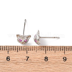 猫の形をした真鍮のマイクロパヴェキュービックジルコニアスタッドピアス  プラチナメッキ  6.5x8mm&nbsp;EJEW-L278-11P