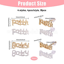 16個入り4スタイル真鍮ワードフェイス＆ベビースタッドピアス（女性用）  カドミウムフリー＆鉛フリー  30個のプラスチック製イヤーナット付き  ゴールデン＆シルバー  4.5~5x12mm  ピン：0.7~0.8mm  4個/スタイル&nbsp;KK-CA0002-44