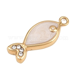 304ステンレススチールエナメルペンダント  魚のチャーム  ラインストーン付き  ゴールドカラー  16.5x6.5x2mm  穴：1.2mm&nbsp;STAS-A150-01G