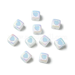 不透明アクリルエナメルビーズ10個  ハートを持つキューブ  ライトスカイブルー  12x12x12mm&nbsp;ACRC-FS0001-02C