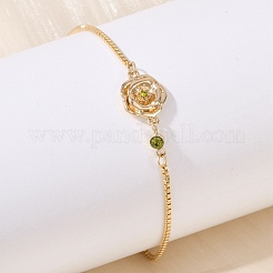 Brass Micro Pave Cubic Zirconia Birthday Flower Link Bracelets&nbsp;BJEW-U031-01G-08
