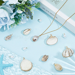 12Pcs 6 Styles Electroplate Sea Shell Pendants & 30Pcs ABS Plastic Imitation Pearl Charms Findings Kits&nbsp;SSHEL-BBC0001-06