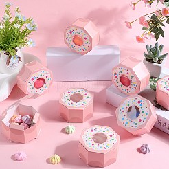 六角ドーナツ厚紙箱  PVCウィンドウ付き  キャンディー＆クッキーパッケージ用品  桃パフ  7.9x7.9x4cm&nbsp;CON-WH0019-18B