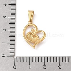PVD真空メッキ304ステンレスペンダント  リンゴのチャームが付いたハート  ゴールドカラー  21.5x16x3.5mm  穴：6x3mm&nbsp;STAS-R232-14A-G