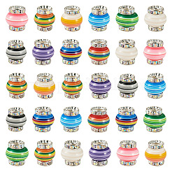真鍮樹脂ビーズ60個  ラインストーン付き  コラム  銀  ミックスカラー  15x14mm  穴：3.5mm&nbsp;KK-TA0002-96