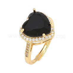 Heart Brass Micro Pave Cubic Zirconia Cuff Open Rings for Women&nbsp;CU-CBA0A21-02G