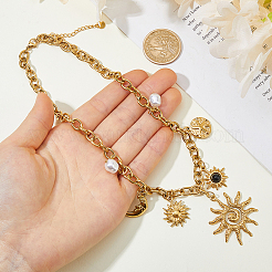 1Pc 304 Stainless Steel Resin & Plastic Pearl Sun Pendant Bib Necklaces&nbsp;NJEW-HS0001-24