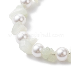 Natural New Jade Chip & Glass Shell Round Beaded Bracelets&nbsp;BJEW-JB12317-02
