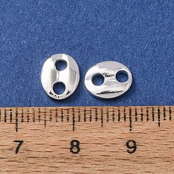 真鍮製コネクターチャーム  コーヒー豆の楕円形リンク  長持ちメッキ  ラックめっき  銀  8.5x7x2mm  穴：2mm&nbsp;KK-C253-01B-S