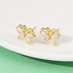 Butterfly Brass Micro Pave Clear Cubic Zirconia Stud Earrings&nbsp;EJEW-U064-01G