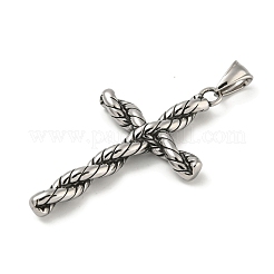316サージカルステンレススチール製ビッグペンダント  クロスチャーム  宗教  アンティークシルバー  56x32.5x5.5mm  穴：4.5x8mm&nbsp;STAS-Z073-67AS-03