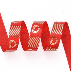 チロリアンテープ  片面ゴールデンホットスタンピング  ギフトラッピング用  パーティーデコレーション  ハート柄  レッド  5/8インチ（17mm）  10ヤード/ロール（9.14メートル/ロール）&nbsp;SRIB-H038-02I