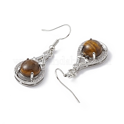 Natural Tiger Eye Teardrop Dangle Earrings with Crystal Rhinestone&nbsp;EJEW-A092-02P-16