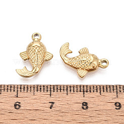 テクスチャ加工された304ステンレススチール製の魚チャーム  イオンプレーティング（ip）  18KGP本金メッキ  15.5x10x3mm  穴：1.5~1.6mm&nbsp;STAS-T072-57G