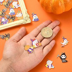 40pcs10スタイルハロウィーンテーマ合金エナメルペンダント  ライトゴールド  幽霊/魔女/ミイラ/猫のチャーム  ミックスカラー  24~25x16.5~23x1~2mm  穴：1.8mm  4個/スタイル&nbsp;ENAM-CJ0004-77