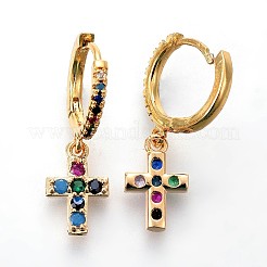 Brass Dangle Hoop Earrings&nbsp;EJEW-F190-02G