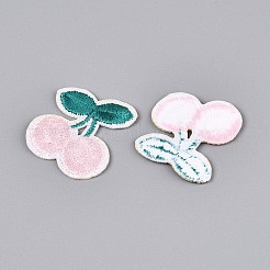 チェリーアップリケ  スパンコール付き  機械刺繍布地手縫い/アイロンワッペン  マスクと衣装のアクセサリー  ピンク  33.5~34.5x33.5~34.5x1.5mm&nbsp;DIY-N007-11