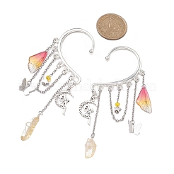 Wing Resin & Natural Quartz Crystal Points Beaded Dangle Earrings&nbsp;EJEW-TA00522