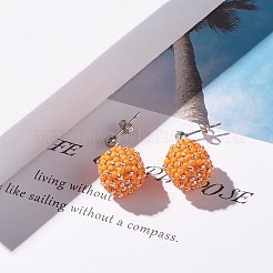 東方和種ビーズ ダングル スタッド ピアス  真鍮のピアスキャッチ  ダークオレンジ  28mm  ピン：0.8mm&nbsp;EJEW-JE04762-03