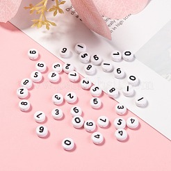アクリルビーズ  番号付きのフラットラウンド0~9  ホワイト  7x4mm  穴：1.3mm  10番号  約100pcs / number  1000pc&nbsp;SACR-JQ0001-06