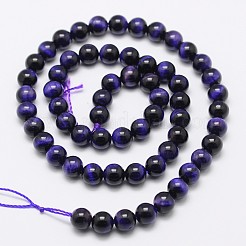Natural Purple Tiger Eye Round Bead Strands&nbsp;G-M220-8mm-01