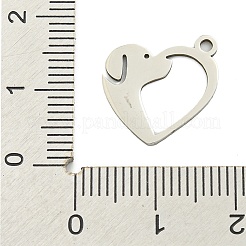 変色しない201ステンレススチールチャーム  犬のチャーム付きハート  レーザー切断  ステンレス鋼色  13x14.5x1mm  穴：1.5mm&nbsp;STAS-M015-01P