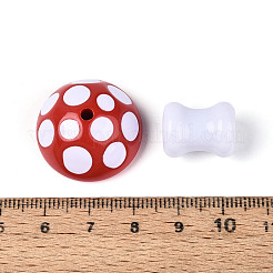 不透明アクリルエナメルビーズ2個  キノコ  ファイヤーブリック  22.5x24.5mm  穴：2.5mm&nbsp;MACR-N018-15G
