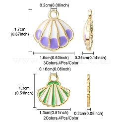 20個5スタイルアロイエナメルペンダント  ライトゴールド  シェル  ミックスカラー  13~17x13~16x2~3.5mm  穴：1.6~2mm  4個/スタイル&nbsp;ENAM-YW0003-03