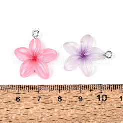 透明樹脂ペンダント  プルメリア  プラチナメッキ鉄ループ付き  ミックスカラー  24~25.5x20.5~22x4~5mm  穴：2mm&nbsp;RESI-N050-02P
