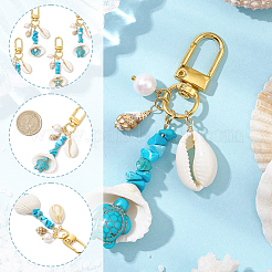 4Pcs 4 Styles Synthetic Turquoise Chip Bead and Shell Pendant Decorations&nbsp;HJEW-SP0001-18