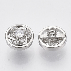 真鍮シャンクボタン  マイクロパヴェキュービックジルコニア付き  スターとフラットラウンド  透明  プラチナ  10x7mm  穴：1.4mm&nbsp;BUTT-S025-034