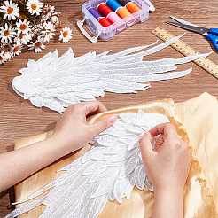 翼模様ポリエステル刺繍レースアップリケ  縫製装飾品  diyの衣装アクセサリー  ホワイト  405x160x6mm&nbsp;DIY-WH0530-95