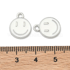 合金エナメルチャーム  笑顔とフラットラウンド  プラチナ  ホワイト  14.5x12x1.5mm  穴：1.8mm&nbsp;LS-ENAM-YW0006-03H