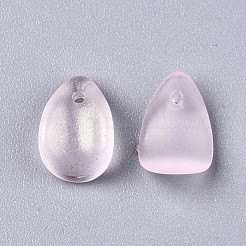 透明スプレー塗装ガラスチャーム  グリッターパウダー付き  艶消し  花弁  ピンク  12x8x4.5mm  穴：1mm&nbsp;GLAA-T016-36-E01