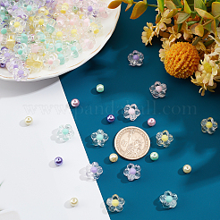 DIYジュエリー作成キット  花透明アクリルビーズ160個入り  160個の丸いガラスパールビーズ  ミックスカラー  6x3mm  穴：1.5mm  6~7mm  穴：1mm&nbsp;DIY-AR0001-76