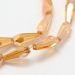 多面カットレインボーメッキティアドロップ電気メッキガラスビーズ連売り  砂茶色  10x4mm  穴：1mm  約60個/連  23.6インチ&nbsp;EGLA-F104-05A